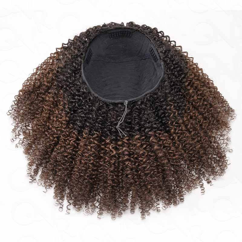 QVR Glueless Kinky Curly Half Wig Invisible Hairline Ombre 