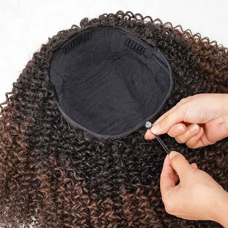 QVR Glueless Kinky Curly Half Wig Invisible Hairline Ombre 