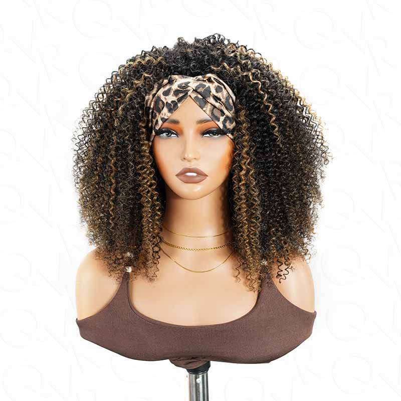QVR Glueless Kinky Curly Half Wig Invisible Hairline Highlight 
