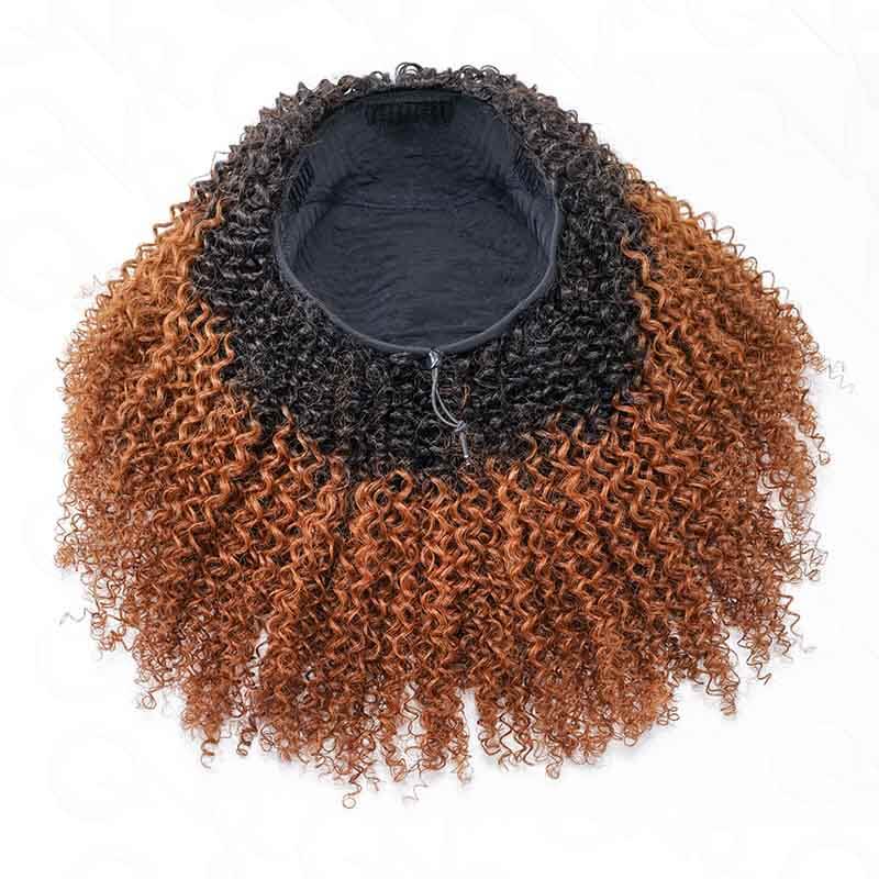 QVR Glueless Kinky Curly Half Wig Invisible Hairline Ombre 