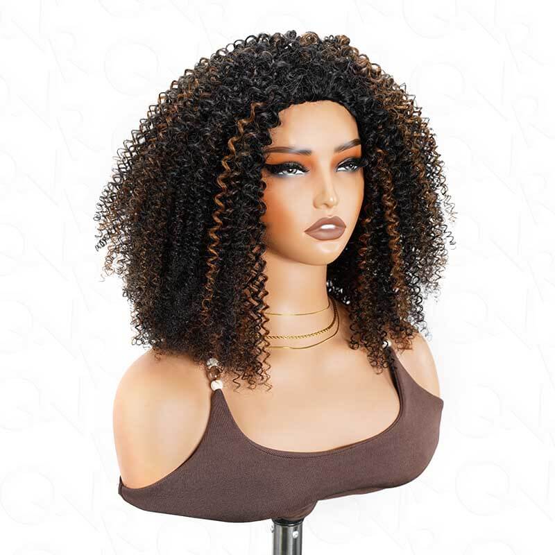 QVR Glueless Half Wig 3 In 1 Kinky Curly Human Hair Protective Hairstyle