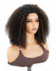 QVR Glueless Kinky Curly Half Wig Invisible Hairline Highlight 