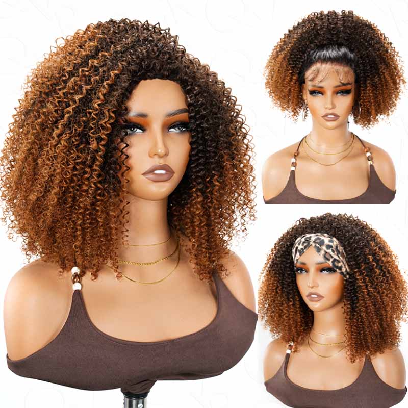 QVR Glueless Half Wig 3 In 1 Kinky Curly Human Hair Protective Hairstyle
