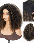 QVR Glueless Kinky Curly Half Wig Invisible Hairline Highlight 