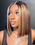 chic honey blonde straight bob wigs human hair