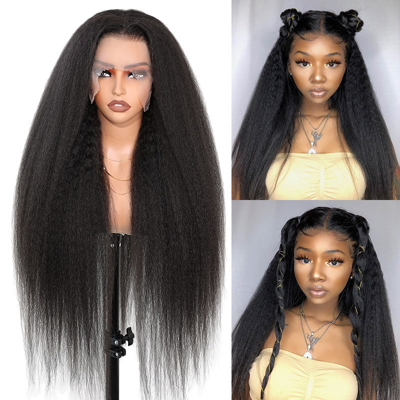 qvr wigs long kinky straight with 13x4 lace front