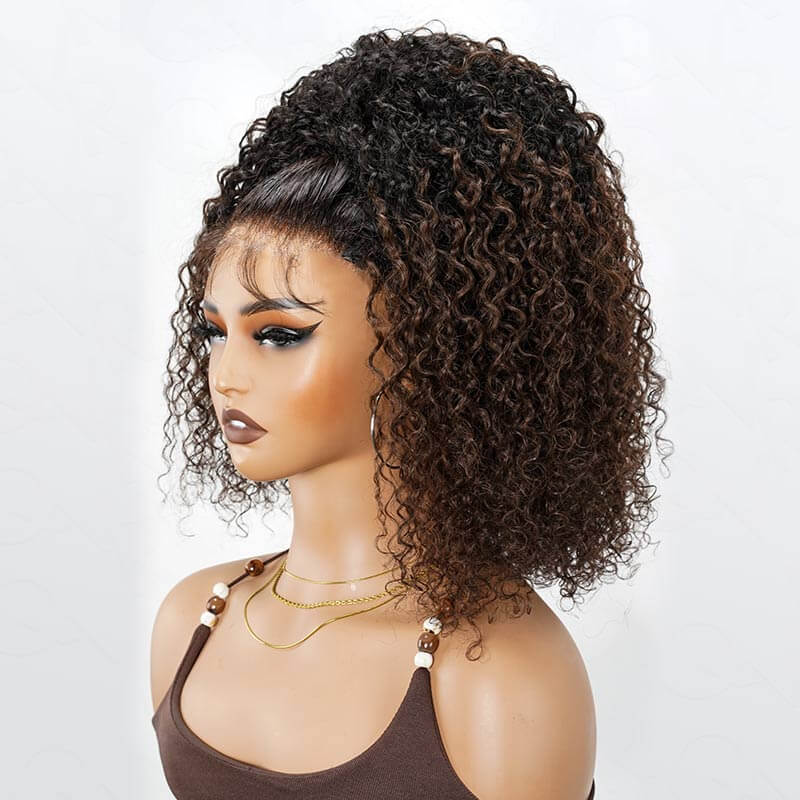 QVR Glueless Twist Curly Half Wig Invisible Hairline Ombre 