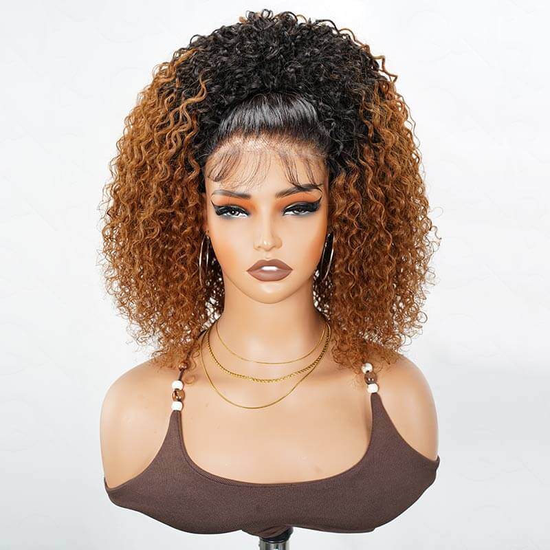 QVR Glueless Twist Curly Half Wig Invisible Hairline Ombre 