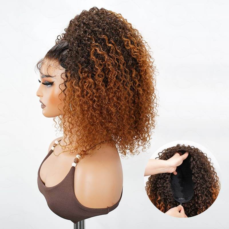 QVR Glueless Twist Curly Half Wig Invisible Hairline Ombre 