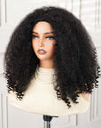 QVR Glueless Kinky Straight Half Wig With Spiral Curl 250% Density Human Hair Wig Natural Black Wear Go Flip Over Wig