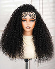 QVR Glueless Water Wave Half Wig 250% Density Human Hair Wig Natural Black Wear Go Flip Over Wig