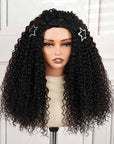 QVR Glueless Water Wave Half Wig 250% Density Human Hair Wig Natural Black Wear Go Flip Over Wig