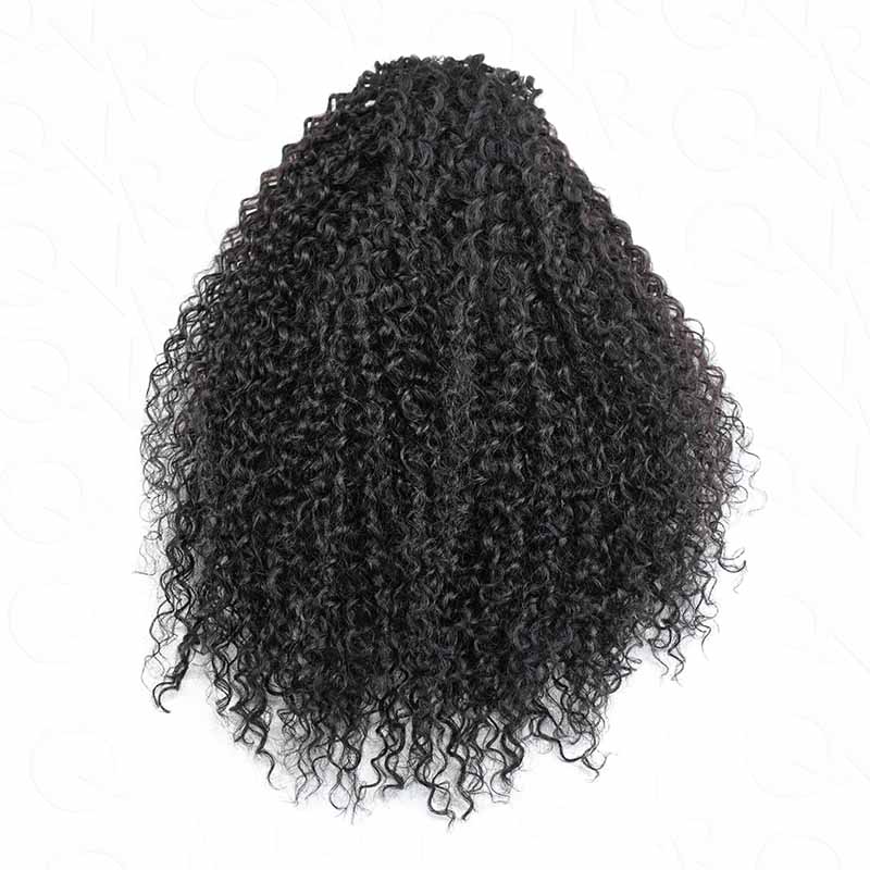 QVR Glueless Water Wave Half Wig 250% Density Human Hair Wig Natural Black Wear Go Flip Over Wig