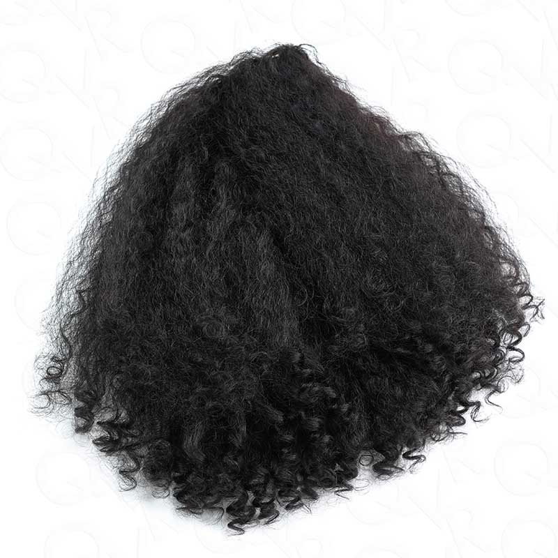 QVR Glueless Kinky Straight Half Wig With Spiral Curl 250% Density Human Hair Wig Natural Black Wear Go Flip Over Wig