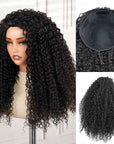 QVR Glueless Kinky Straight Half Wig With Spiral Curl 250% Density Human Hair Wig Natural Black Wear Go Flip Over Wig