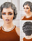 QVR Ocean Weave Salt & Pepper Short Pixie Cut Wigs Glueless 13X4 Pre-cut Lace Human Hair Wigs