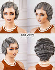 QVR Ocean Weave Salt & Pepper Short Pixie Cut Wigs Glueless 13X4 Pre-cut Lace Human Hair Wigs