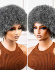 QVR Natural Afro Curly Wigs Salt&Pepper Pixie Cut Short Curly Human Hair Wigs