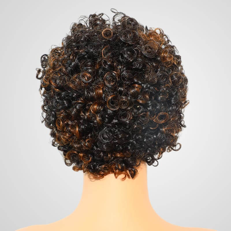 100% human hair pixie cut wigs with brown highlights for black women