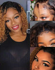 luxurious curly ombre bob wigs, 1B/30 Brazilian human hair short bob lace frontal wigs for Black women