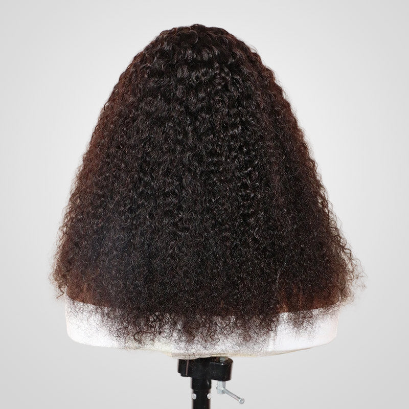 jerry curly v part wig on wig stand back view