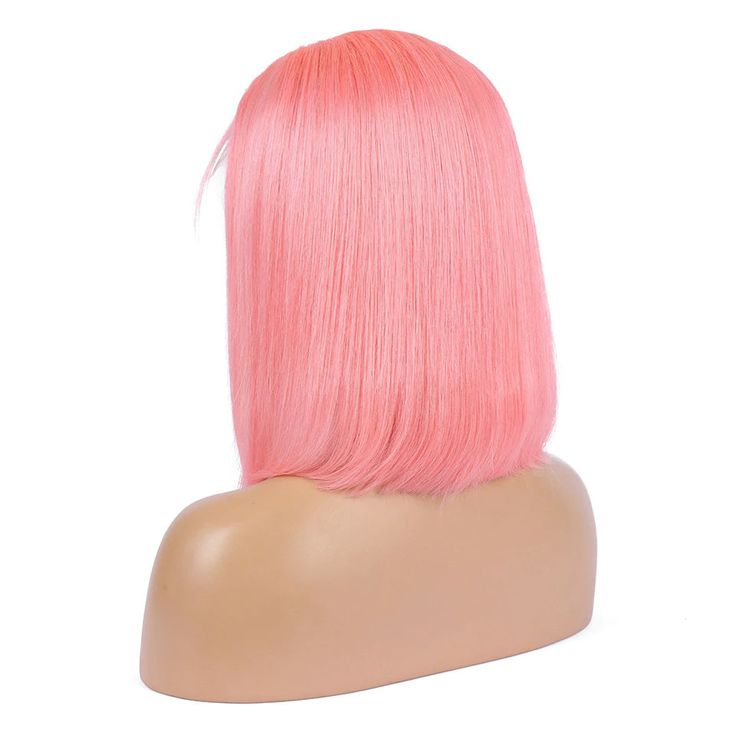 vibrant pink lace front bob wigs, 180% density straight human hair bob wigs for black women