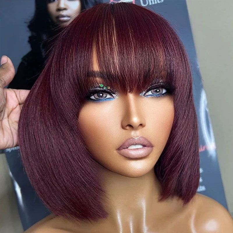 99J colored bob wig, straight human hair, easy machine-made style