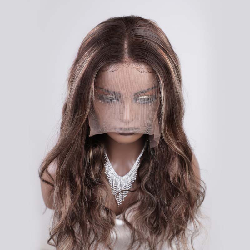 pre-plucked hd lace wigs human hair body wave with balayage