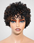 cute short curly pixie cut wigs with bangs, perfect for black women