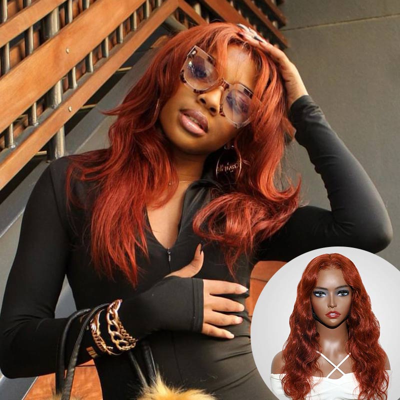 qvr wigs #33a reddish brown body wave virgin human hair lace front