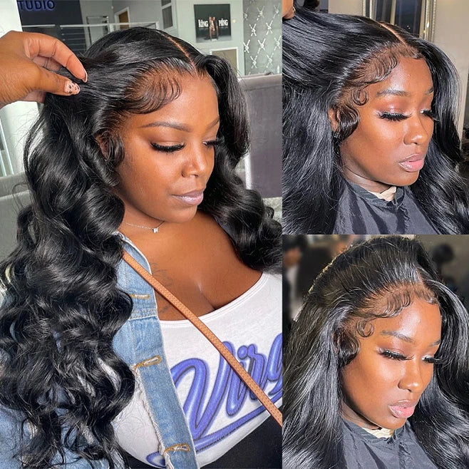 premium Brazilian black hair human hair wear and go wigs with defined body wave texture