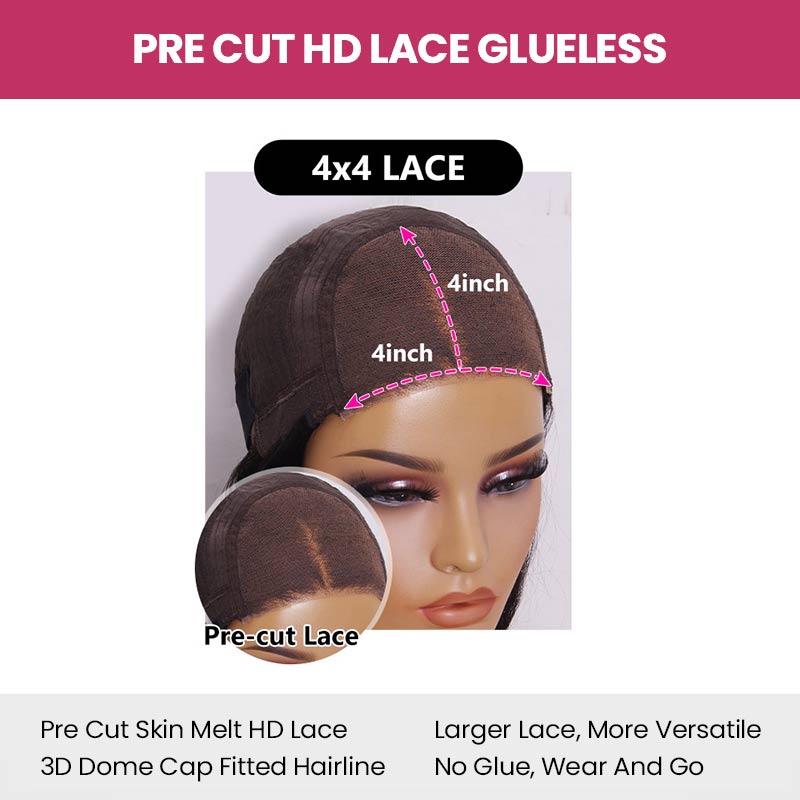 QVR Glueless Pre-cut 4x4 HD Lace Closure Human Hair Wigs Straight Wear &amp; Go Wigs