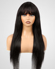 qvr wigs silk straight human hair wigs with bangs