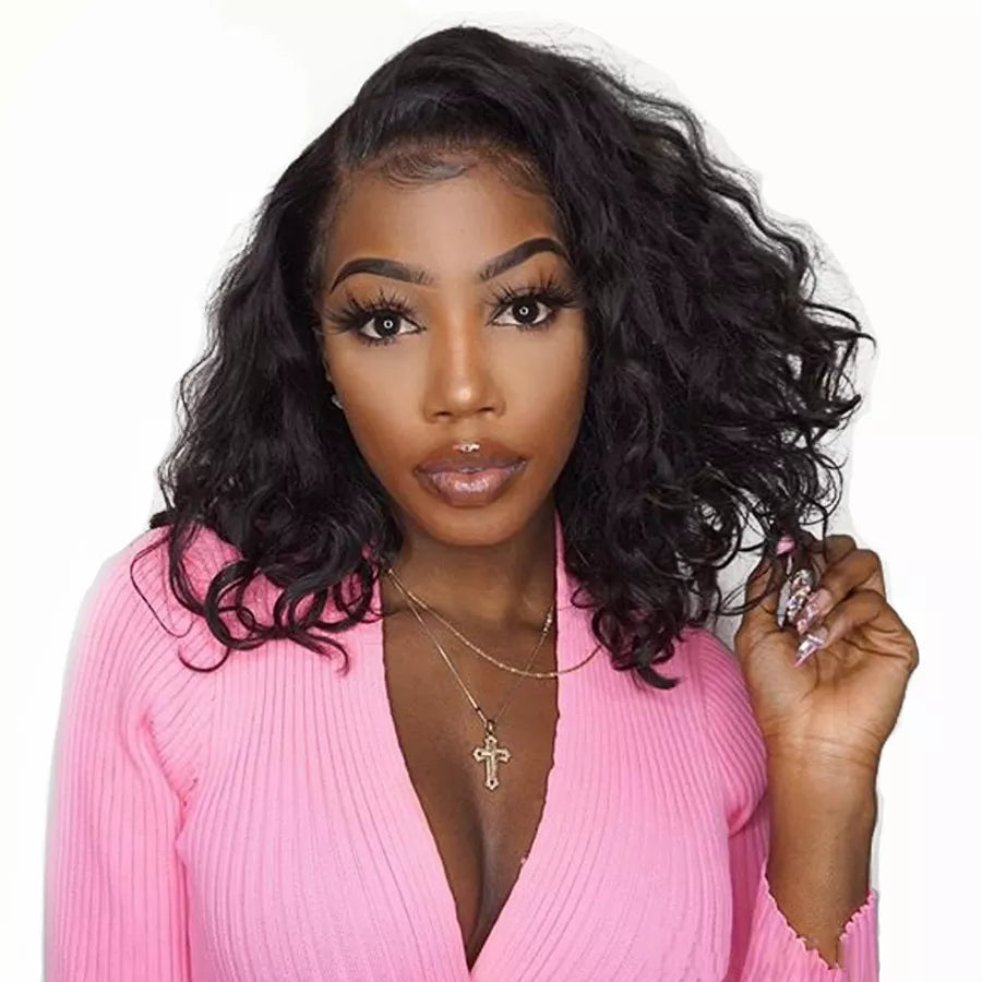 elegant side part short bob wigs, Brazilian human hair jerry curly L part lace front bob wigs