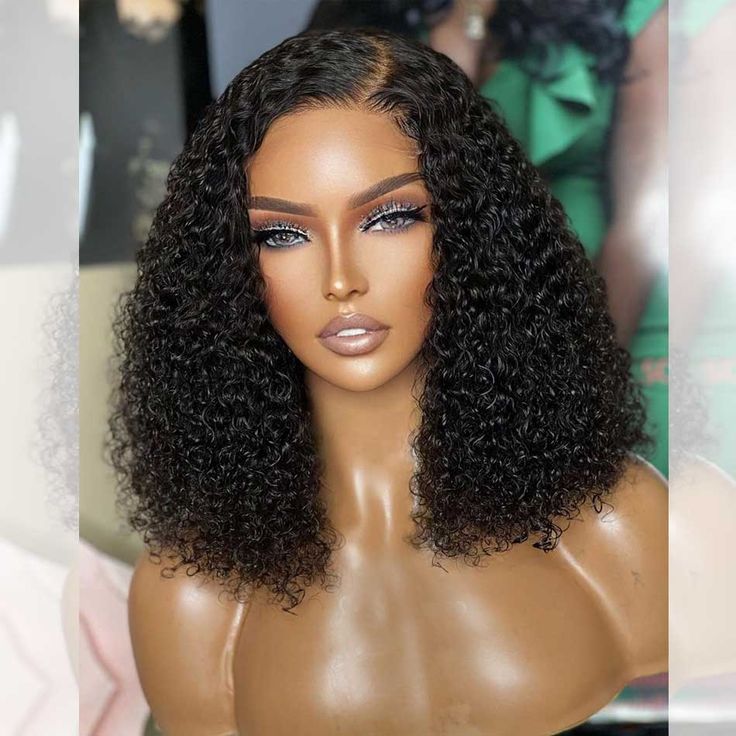 natural-looking Brazilian curly bob wigs, L part lace front jerry curly human hair bob wigs for Black women