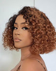 curly mix brown short bob wigs, glueless human hair bob wigs for Black women