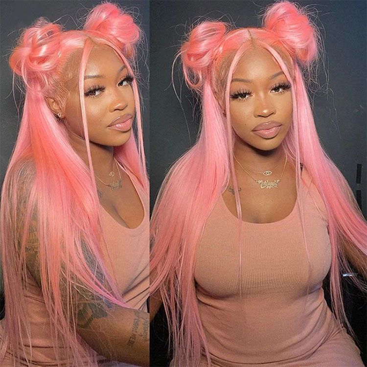 qvr wigs pink color 13x4 transparent lace front wig