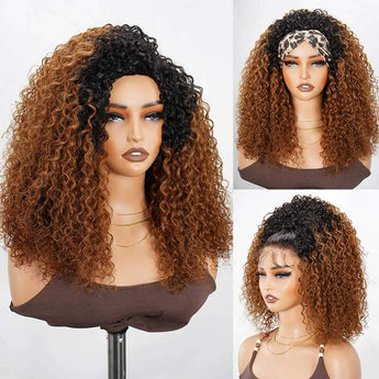 qvr hair glueless ombred brown twist curly half wigs