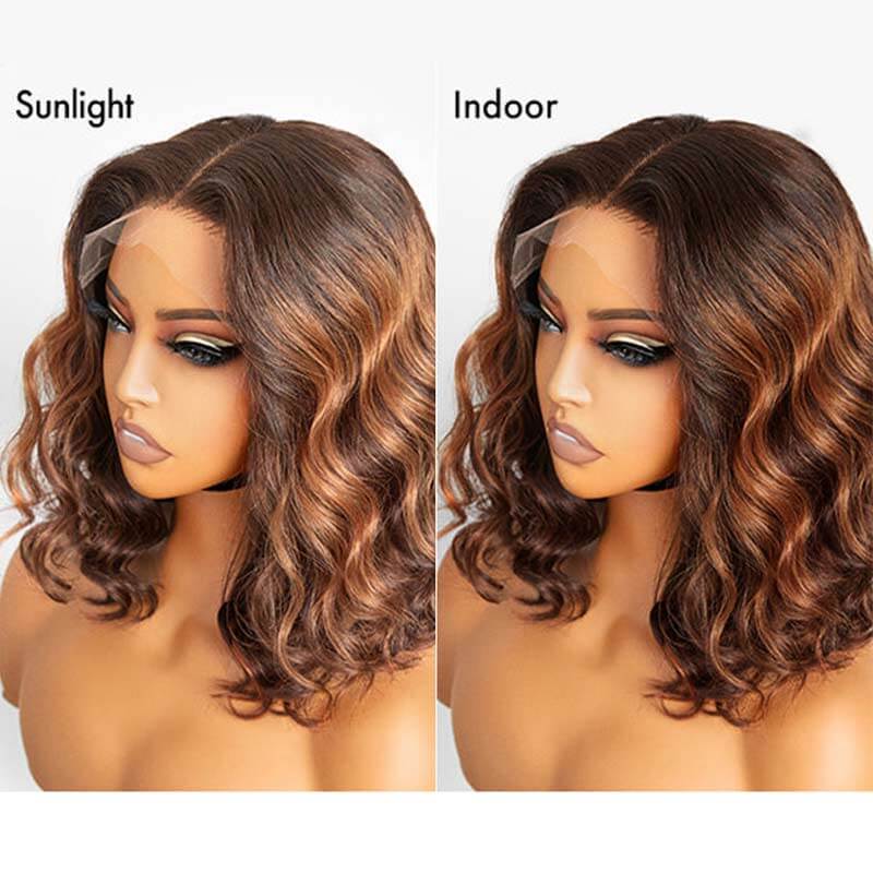 chic ombre brown highlight bob wigs, human hair bob wigs for Black women with effortless style