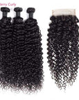 jerry curly natural black human hair bundles with 4x4 closured human hair weave