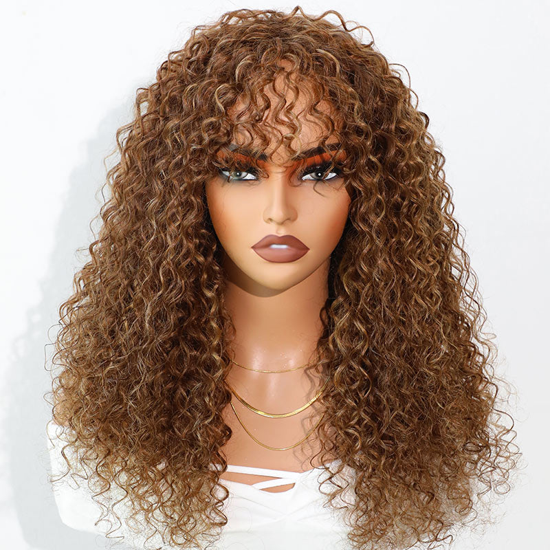 glueless lace wigs natural curls with bangs for everyday wear