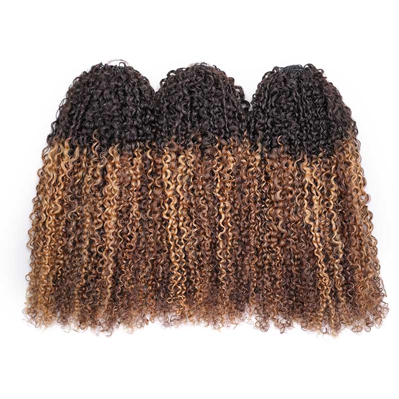 QVR Honey Caramel Mixed Highlights Feather Crochet Human Hair Burmese Kinky Curly Miracle Knots Crochet Weave Hair Extensions
