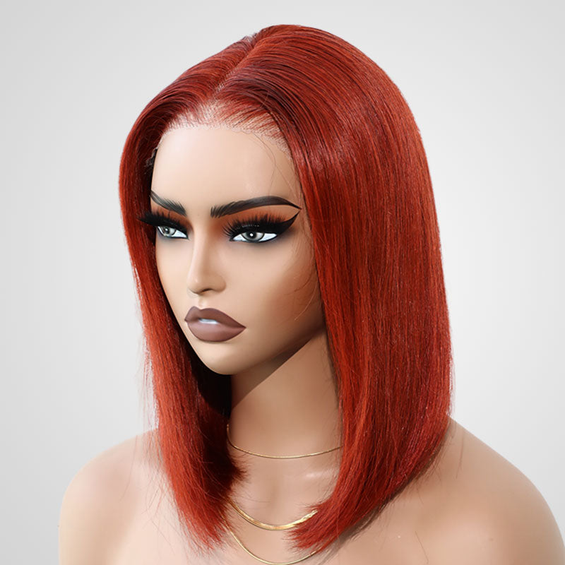 dirty orange glueless human hair bob wigs, 5x5 lace for easy wear and go