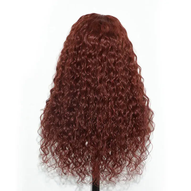 pre-plucked human hair wigs with reddish brown color and water wave