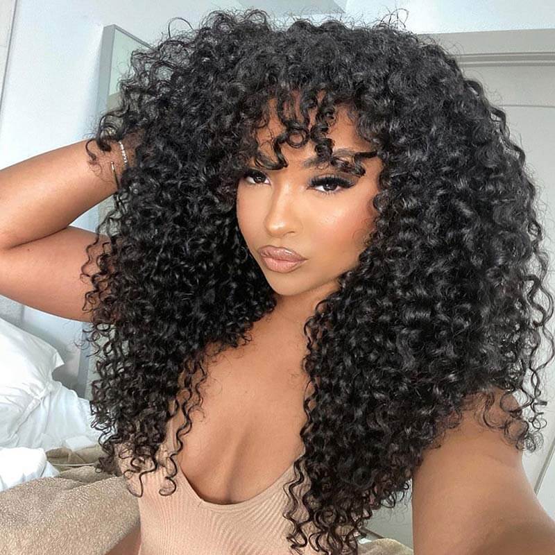 glueless wigs natural black color with soft curly texture for black women