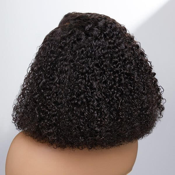 13x4 lace short bob wig with natural black kinky curls for a voluminous look