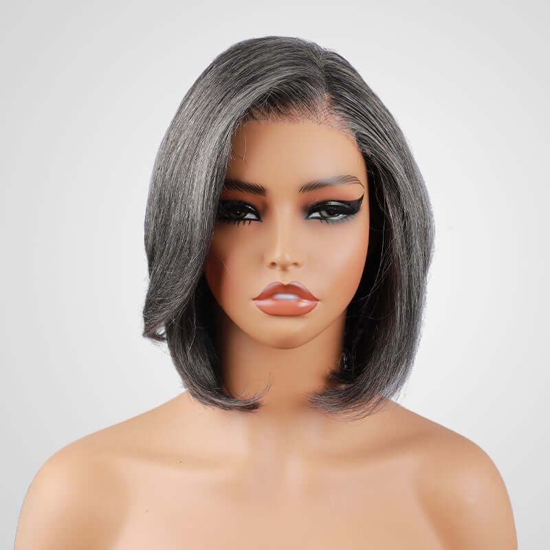 easy wear short bob wigs in chic salt &amp; pepper shade