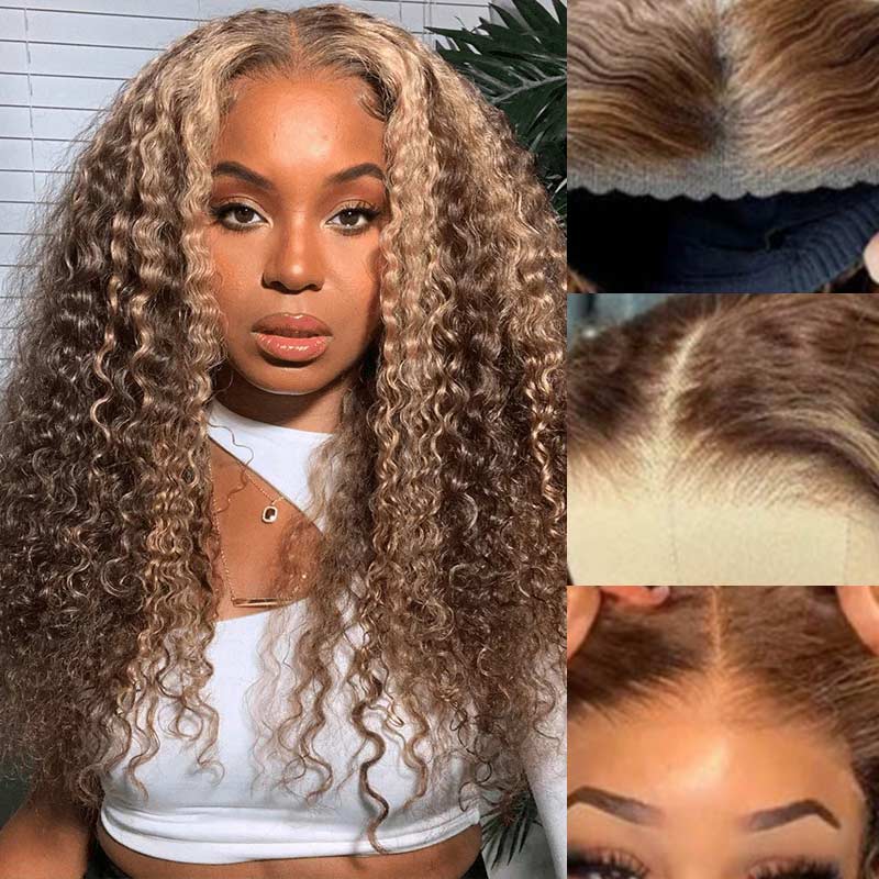 defined kinky curly wear and go wig with vibrant piano highlights