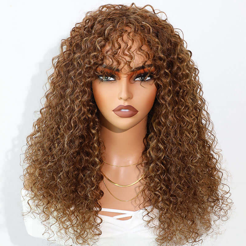 glueless wigs with bangs for black women who love low-maintenance curls
