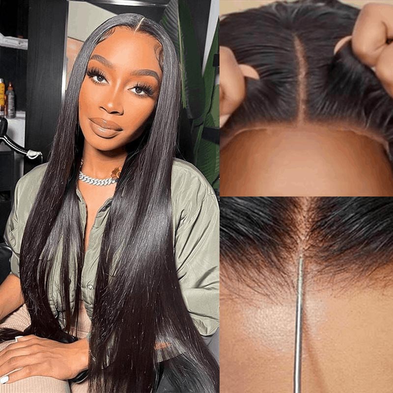 beginner-friendly human hair wear and go wig with sleek straight texture